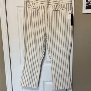 NWTAnthropologie Cream and Blue The Essential SLIM Striped Women's Pants Size 14